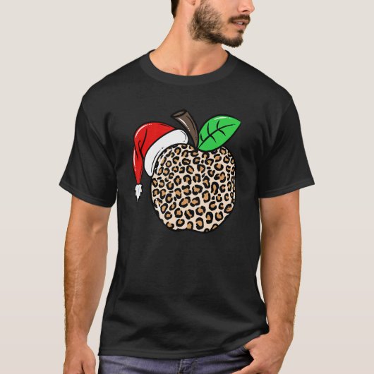 Christmas Leopard Apple Santa Hat Christmas Teache T-shirt (Voorkant)