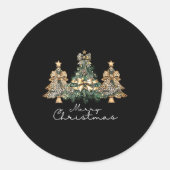 Christmas Leopard Coquette Bow Xmas Trees Pajamas  Ronde Sticker (Voorkant)