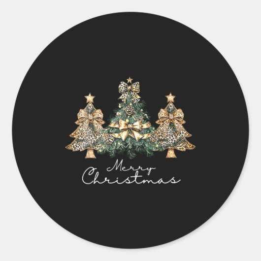 Christmas Leopard Coquette Bow Xmas Trees Pajamas  Ronde Sticker (Voorkant)