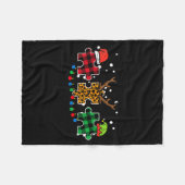 Christmas Leopard Plaid Puzzle Autism Xmas Men Wom Fleece Deken (Voorkant (Horizontaal))