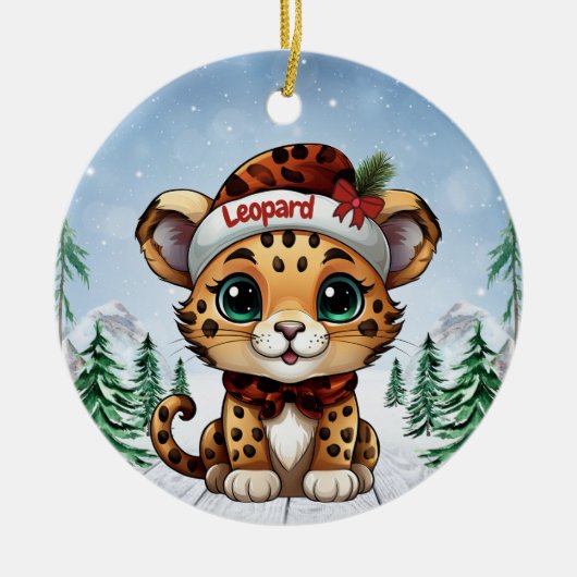 Christmas Leopard Spots Kitty Cat Lovers 🐆🐈🐾 Keramisch Ornament (Voorkant)
