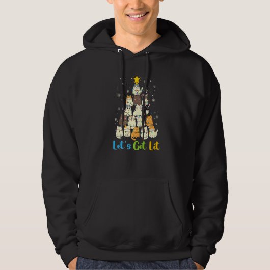 Christmas Let's Get Lit Cats Christmas Tree Cat Hoodie (Voorkant)