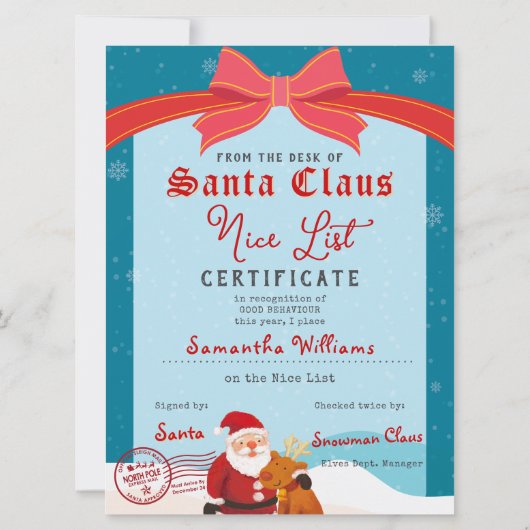 Christmas Letter from Santa Nice List Certificate (Achterkant)