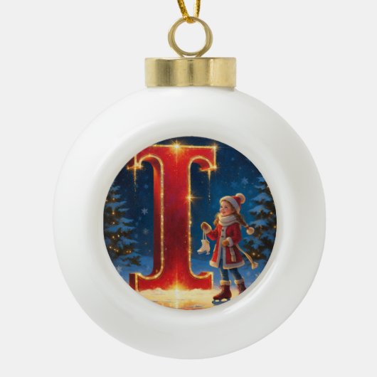 Christmas Letter I Ornament | Red Gold Monogram (Voorkant)