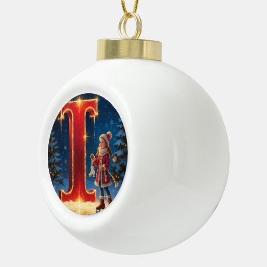 Christmas Letter I Ornament | Red Gold Monogram (Rechts)