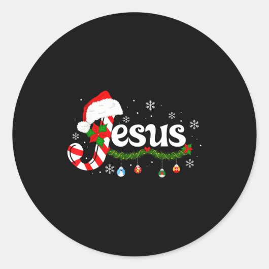 Christmas Letter J For Jesus Christian Candy Cane  Ronde Sticker (Voorkant)
