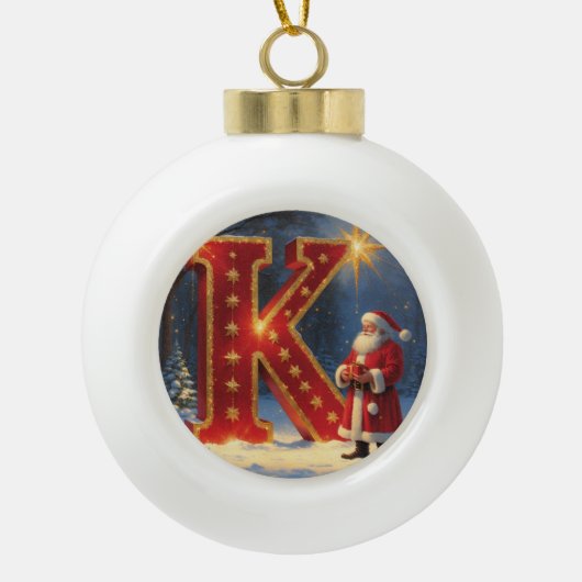 Christmas Letter K Ornament | Red Gold Monogram (Voorkant)