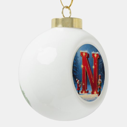 Christmas Letter N Ornament | Red Gold Monogram (Links)
