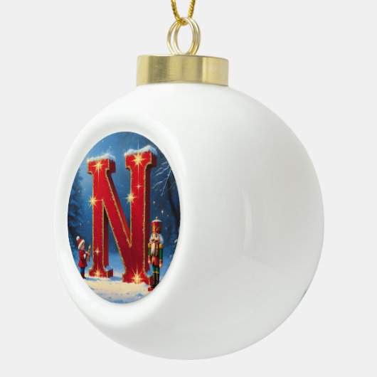 Christmas Letter N Ornament | Red Gold Monogram (Rechts)