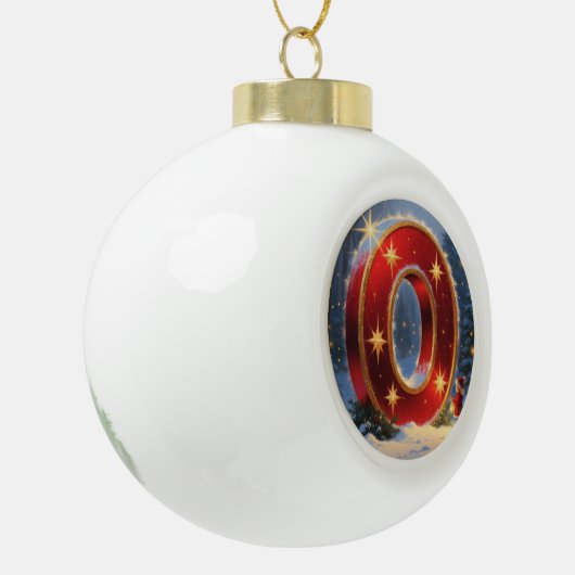 Christmas Letter O Ornament | Red Gold Monogram (Links)