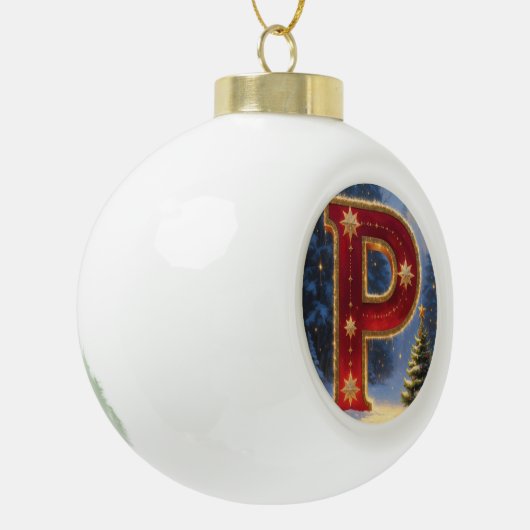 Christmas Letter P Ornament | Red Gold Monogram (Links)