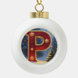Christmas Letter P Ornament | Red Gold Monogram