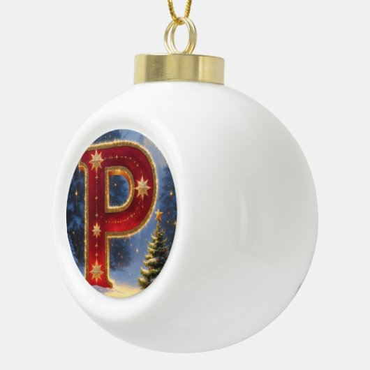 Christmas Letter P Ornament | Red Gold Monogram (Rechts)