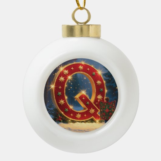 Christmas Letter Q Ornament | Red Gold Monogram (Voorkant)