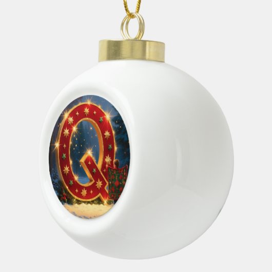Christmas Letter Q Ornament | Red Gold Monogram (Rechts)
