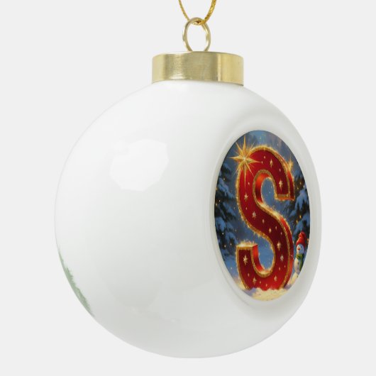 Christmas Letter S Ornament | Red Gold Monogram (Links)