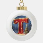 Christmas Letter T Ornament | Red Gold Monogram (Voorkant)