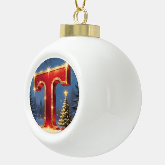 Christmas Letter T Ornament | Red Gold Monogram (Rechts)