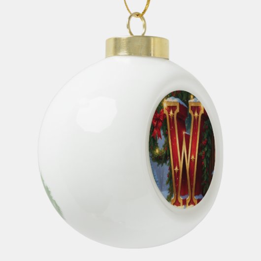 Christmas Letter W Ornament | Red Gold Monogram (Links)