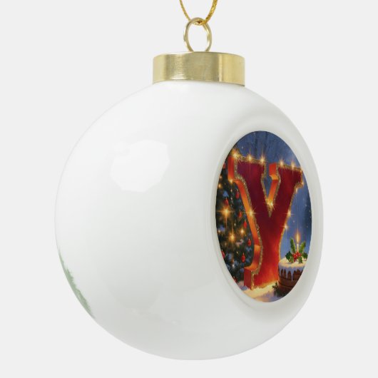 Christmas Letter Y Ornament | Red Gold Monogram (Links)