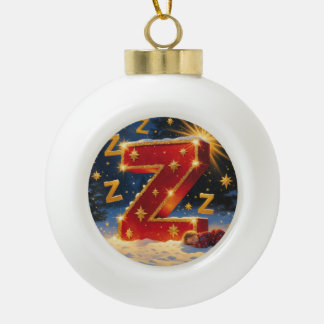 Christmas Letter Z Ornament | Red Gold Monogram