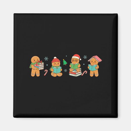 Christmas Library Gingerbread Man Books Lover Book Magneet (Voorkant)