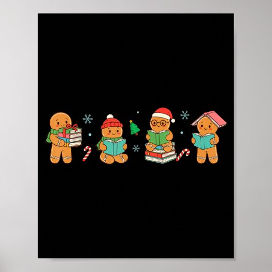 Christmas Library Gingerbread Man Books Lover Book Poster (Voorkant)