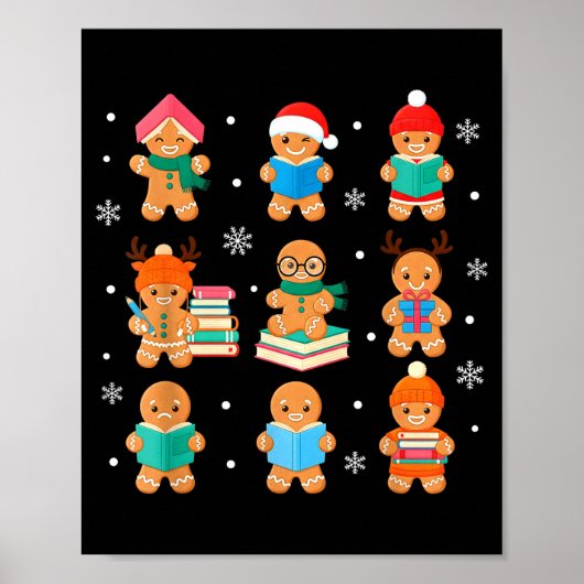 Christmas Library Gingerbread Man Books Lover Book Poster (Voorkant)