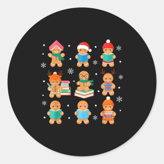 Christmas Library Gingerbread Man Books Lover Book Ronde Sticker (Voorkant)