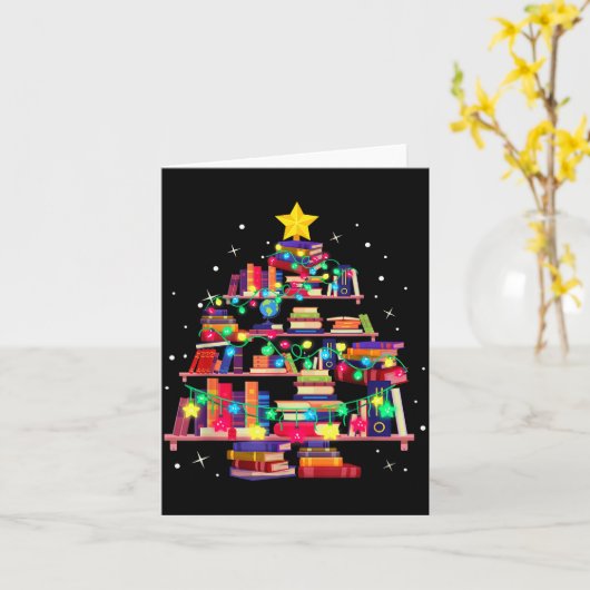 Christmas Library Tree Love Reading Books Nerd Tea Kaart (Gele Bloem)