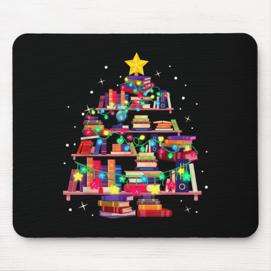 Christmas Library Tree Love Reading Books Nerd Tea Muismat (Voorkant)
