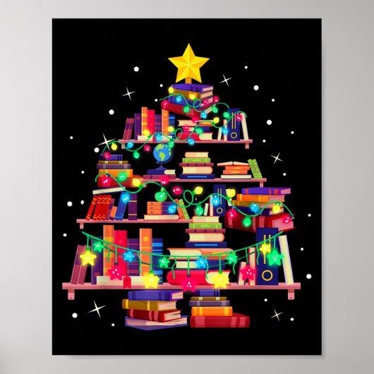 Christmas Library Tree Love Reading Books Nerd Tea Poster (Voorkant)