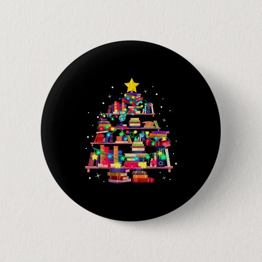 Christmas Library Tree Love Reading Books Nerd Tea Ronde Button 5,7 Cm (Voorkant)