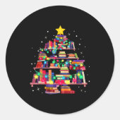 Christmas Library Tree Love Reading Books Nerd Tea Ronde Sticker (Voorkant)