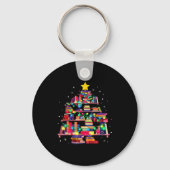 Christmas Library Tree Love Reading Books Nerd Tea Sleutelhanger (Voorkant)