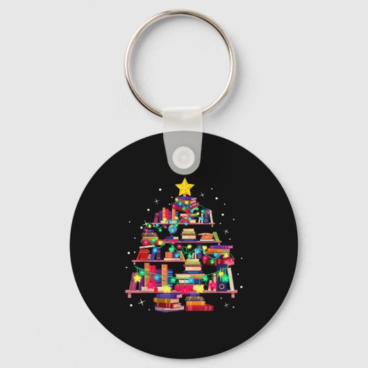 Christmas Library Tree Love Reading Books Nerd Tea Sleutelhanger (Voorkant)