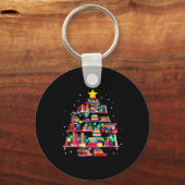 Christmas Library Tree Love Reading Books Nerd Tea Sleutelhanger (Voorkant)