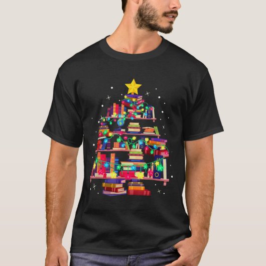 Christmas Library Tree Love Reading Books Nerd Tea T-shirt (Voorkant)