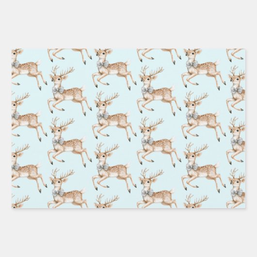 Christmas Light Blue Snowflakes Deer Coconut   Inpakpapier Vel (Voorkant 3)