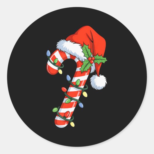 Christmas Light Candy Cane Santa Xmas Kids Toddler Ronde Sticker (Voorkant)