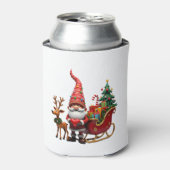 Christmas Light Gnome Santa Claus Riding Sleigh Hi Blikjeskoeler (Blikje Voorkant)