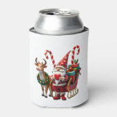 Christmas Light Gnome Santa Claus Riding Sleigh Hi Blikjeskoeler (Blikje Voorkant)