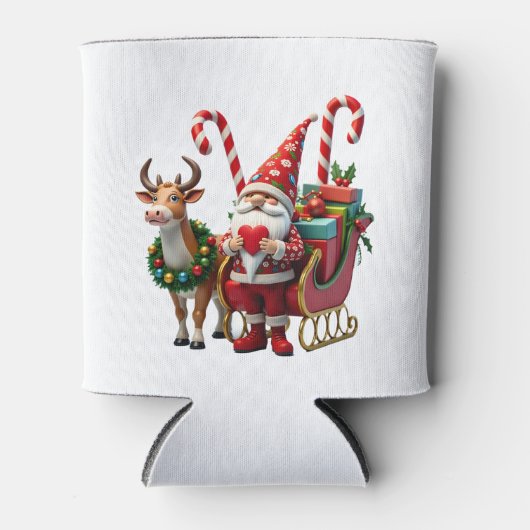 Christmas Light Gnome Santa Claus Riding Sleigh Hi Blikjeskoeler (Voorkant)