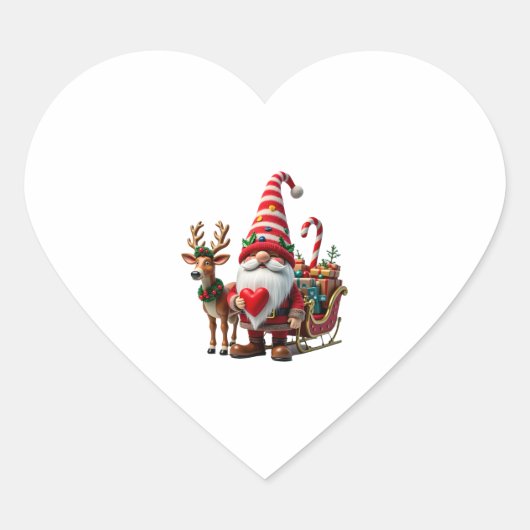 Christmas Light Gnome Santa Claus Riding Sleigh Hi Hart Sticker (Voorkant)