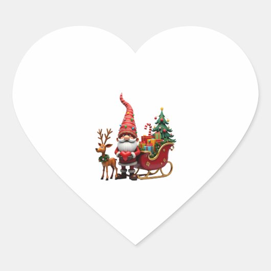 Christmas Light Gnome Santa Claus Riding Sleigh Hi Hart Sticker (Voorkant)