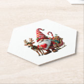 Christmas Light Gnome Santa Claus Riding Sleigh Hi Kartonnen Onderzetters (Schuin)