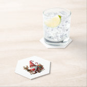 Christmas Light Gnome Santa Claus Riding Sleigh Hi Kartonnen Onderzetters (Insitu)