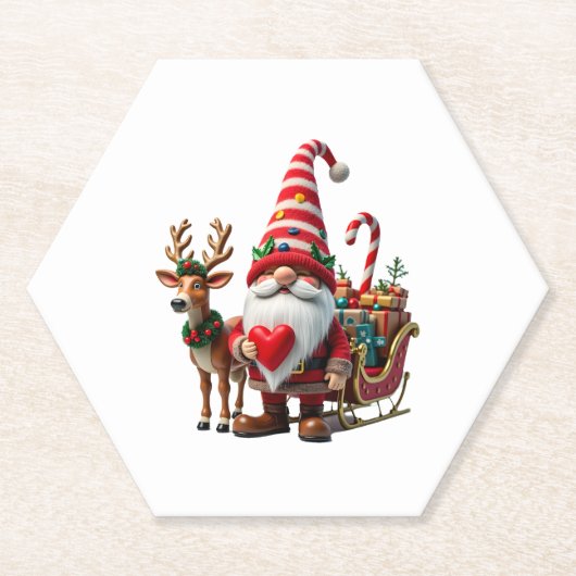 Christmas Light Gnome Santa Claus Riding Sleigh Hi Kartonnen Onderzetters (Voorkant)