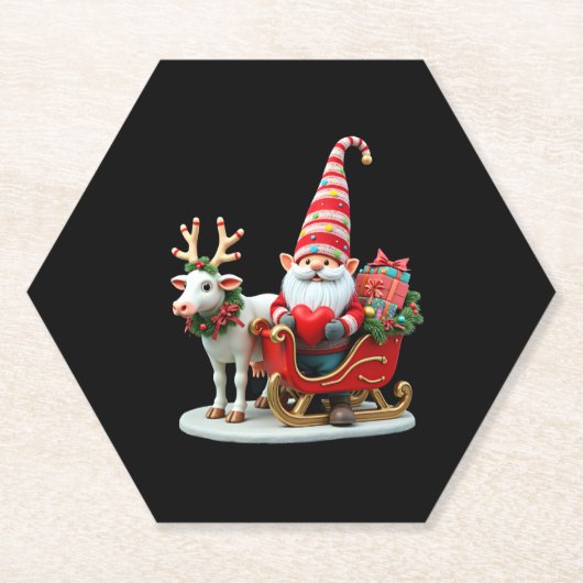 Christmas Light Gnome Santa Claus Riding Sleigh Hi Kartonnen Onderzetters (Voorkant)