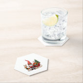 Christmas Light Gnome Santa Claus Riding Sleigh Hi Kartonnen Onderzetters (Insitu)